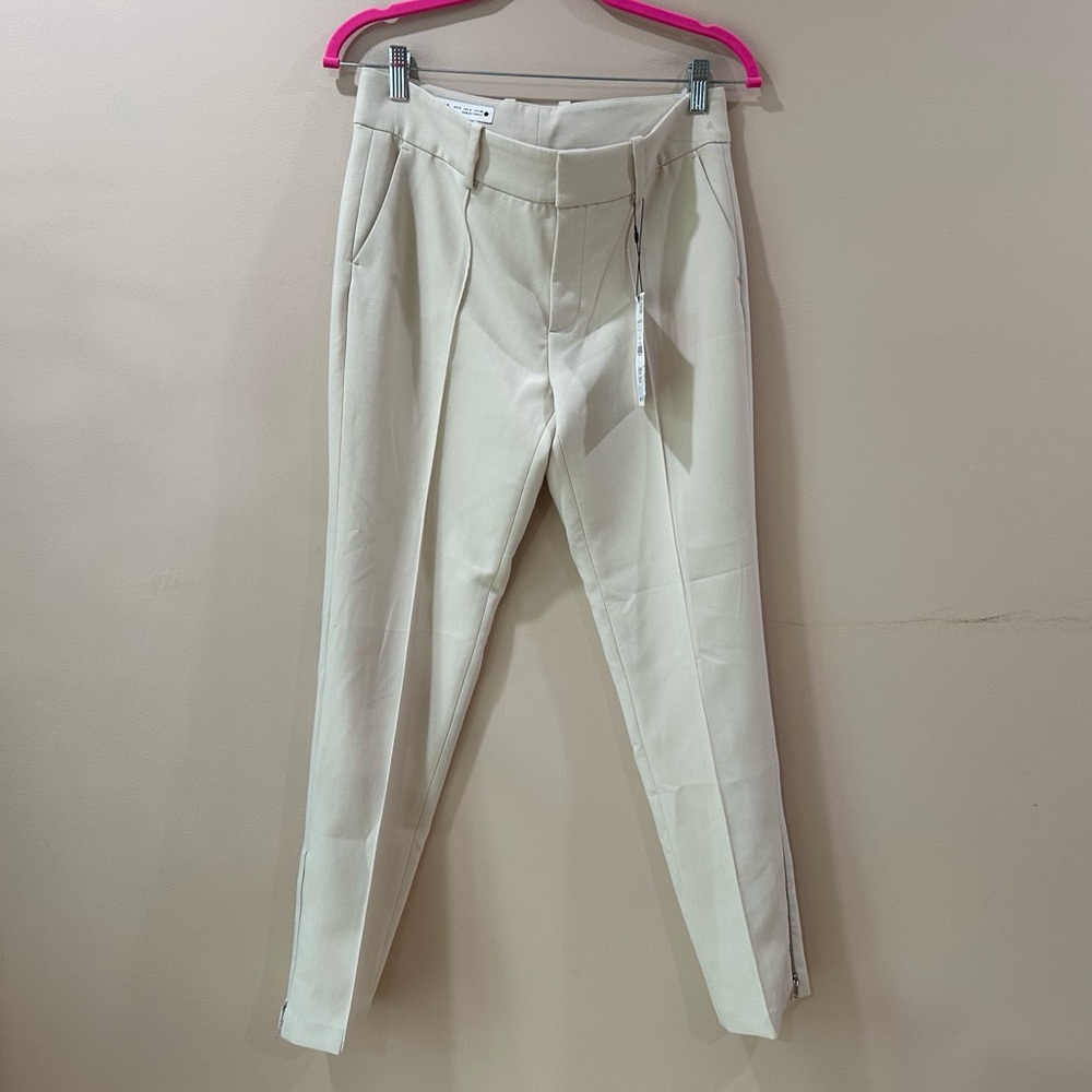 Zara Pants Womens S Cream High Waisted Crease Front Tapered Ankle Zip Trousers